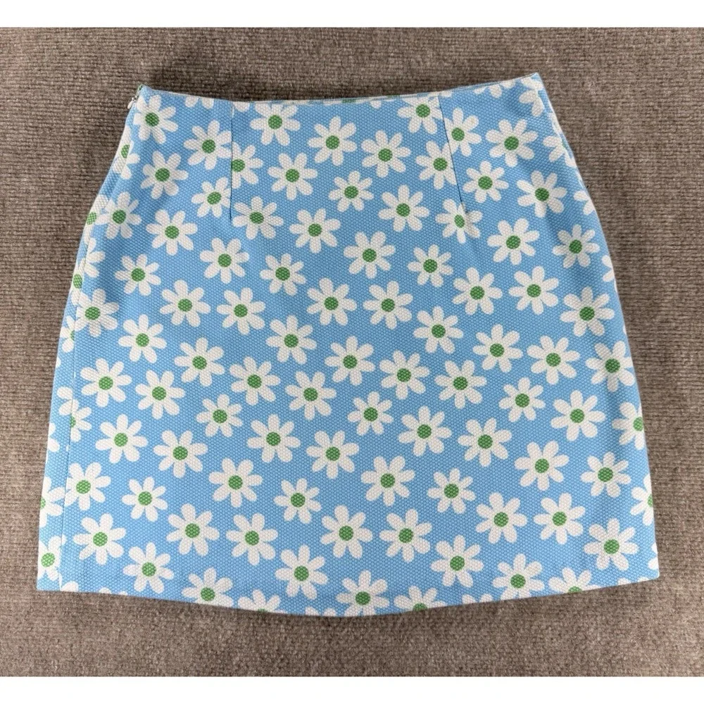 Vintage Y2K Kelly's Kids Girls 10 Daisy Floral A-Line Skirt Blue White Green 90s